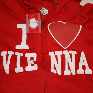 Sweatshirt mit Kapuze "I love Vienna" Rot für Mann und Frau