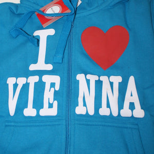 Sweatshirt mit Kapuze "I love Vienna" Türkis für Mann und Frau