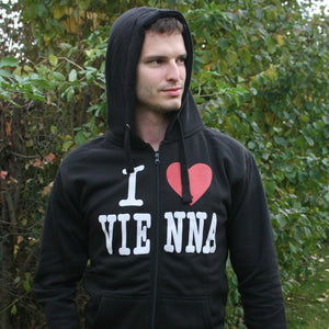Sweatshirt mit Kapuze "I love Vienna" SCHWARZ für Mann und Frau