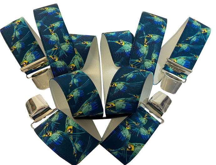 Hosenträger mit Papagei - ARA - KAKADU- (KUNSTSEIDE, blau)