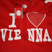 Laden Sie das Bild in den Galerie-Viewer, Sweatshirt mit Kapuze &quot;I love Vienna&quot; Rot für Mann und Frau