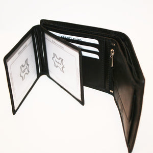 Schwarz LEDER Geldbörse Quer mit Zipp