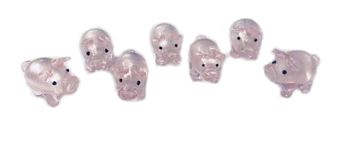 6 ROSA kugelrunde herzige Glücksschweinchen 16 aus GLAS - Größe 2,5 cm -