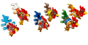 6 farbenfrohe HÄHNE aus GLAS - Glasfiguren - HAHN - KRAFTTIERE - verschiedenfärbige Tierfiguren - Größe 4,0 cm